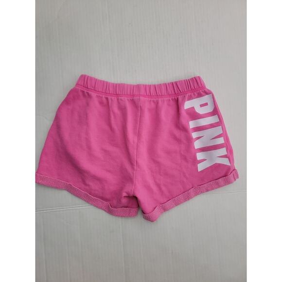 Victorias Secret Pink Sweat Shorts SZ XS Pink Drawstring Pockets Logo Y2K - Picture 1 of 7